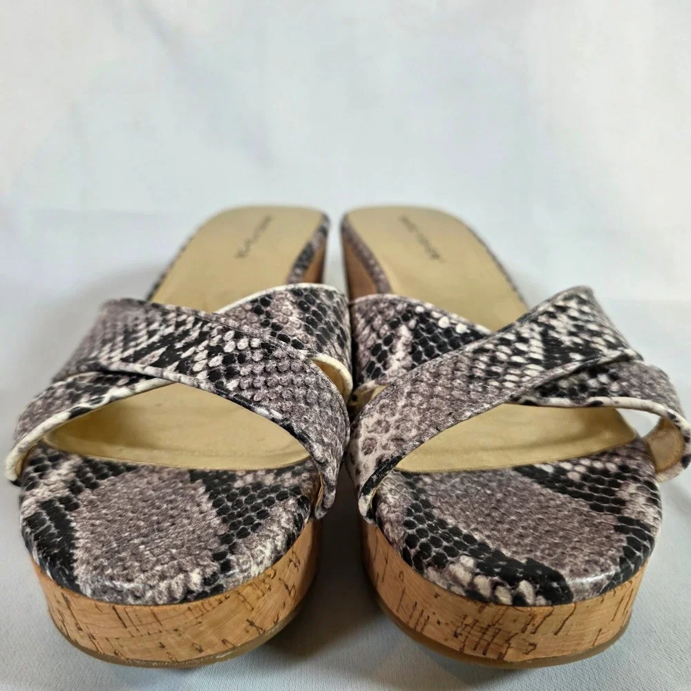Marc‎ Fisher Womens 8 Snakeskin Print Cork Wedge Platform Slip-On Sandals